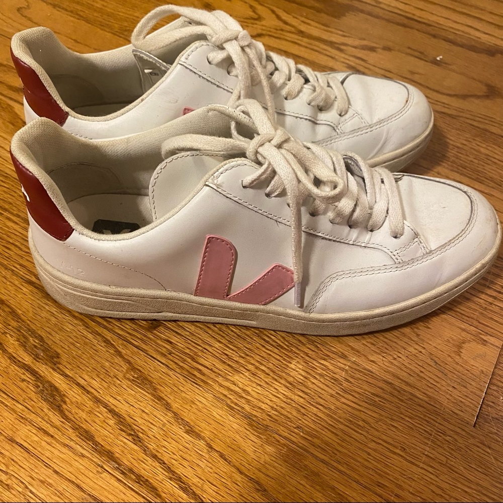 Veja sneakers. Pink on the side, red on the back. Size 9.